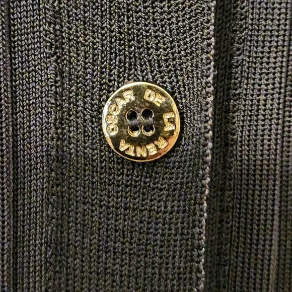 Oscar de la Renta Navy Button Front Ruffle Hem Cardigan Size: L - Picture 15 of 16
